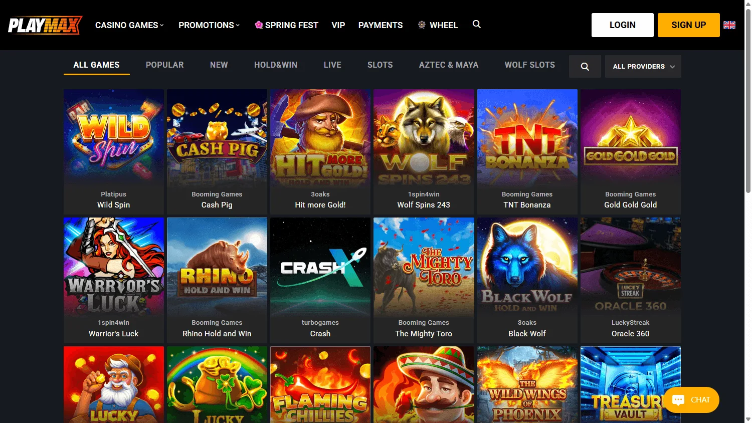 Playmax Casino desktop casino lobby
