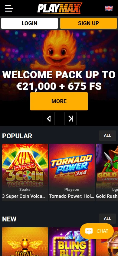 Playmax Casino home on a mobile device